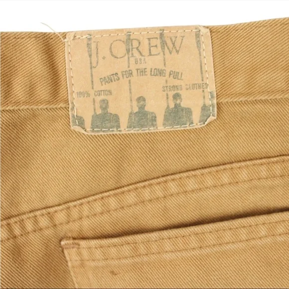 VTG J Crew Jeans Mens 32x 31 Khaki Tan Oarsman Pants For The Long Pull USA Made